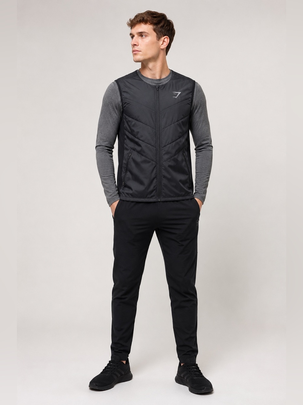Gymshark Mens Large Black Lightweight Insulated Running Vest Full Zip Pockets